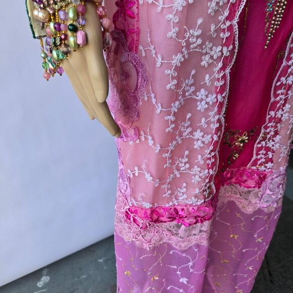 One-of-a-Kind Rose Garden Slip Dress - Vintage Lace & Embroidered Chiffon - Picture 8 of 11